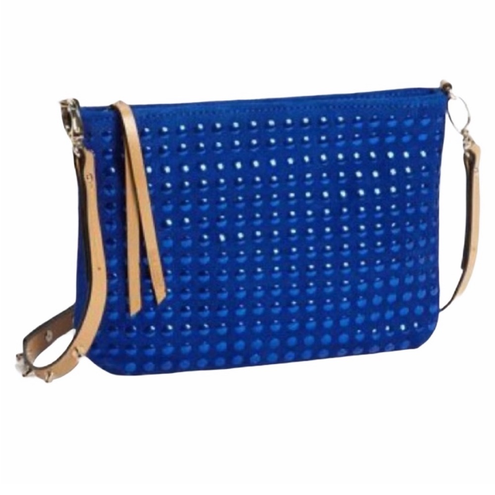 new Kelsi Dagger 𒊹 Cicely Suede Crossbody Bag 𒊹 Cobalt Blue Metallic Dots 𒊹 - Picture 14 of 16